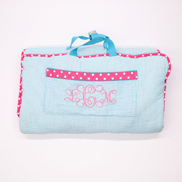 Mint Nap Mat in Aqua Seersucker